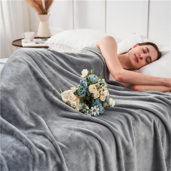 Fleece Blanket - Throw Size Grey Super Soft & Cozy Luxury Bed Blanket Microfiber - Picture 6 of 6